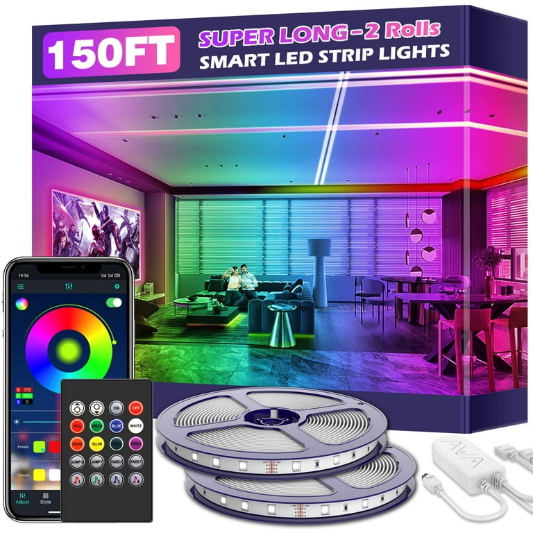 Led Strip Lights 150ft,Led Lights for Bedroom Music Sync Color Changing Led  Strip Built-in Mic,Bluetooth App Control LED Rope Lights with Remote,5050 RGB  Led Light Strips for Bedroom,Party 