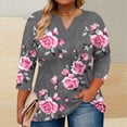 thumbnail image 2 of Jsaierl 3/4 Sleeve Plus Size Womens Tops Summer V Neck Shirts Cute Graphic Petite Blouses Going Out Cotton T-shirts Top L-5XL, 2 of 5