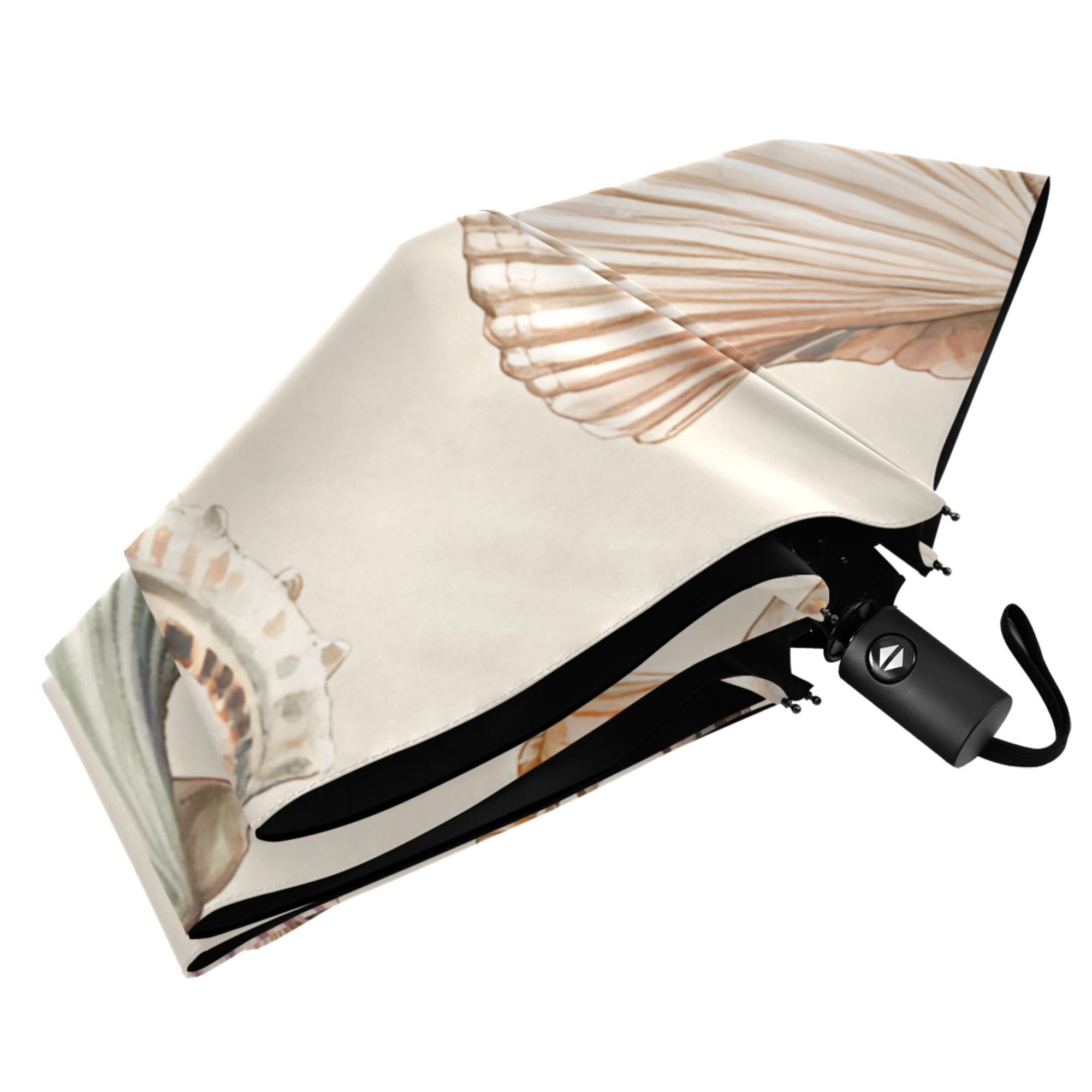 FORMRS Travel Umbrella Folding Auto Open Close Windproof Rain UV Protection, Green Watercolor Seashells