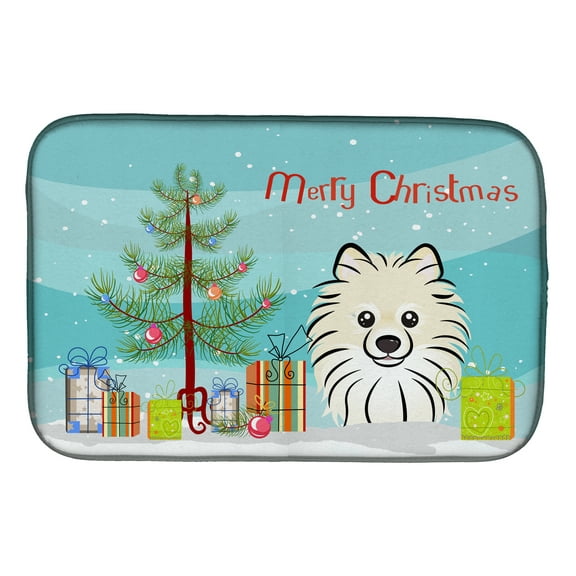 Christmas Tree and Pomeranian Dish Drying Mat