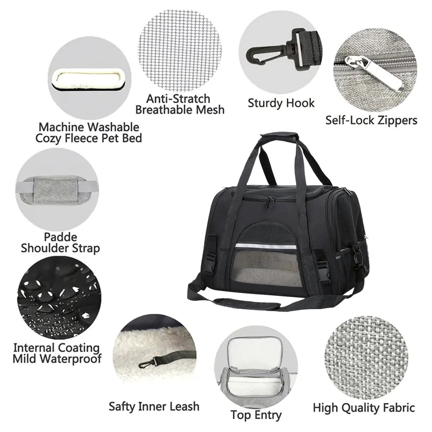 Cat, Dog Carrier for Small Medium Cats Puppies up to 15 Lbs, Soft Sided, Collapsible Travel Puppy Carrier - Black