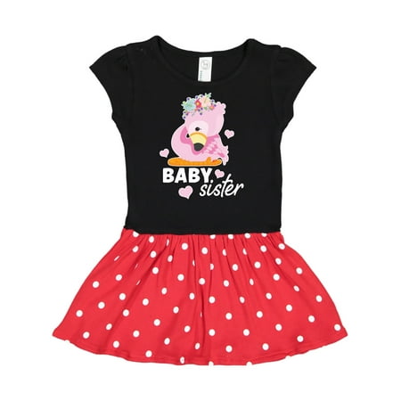 

Inktastic Cute Flamingo Baby Sister with Hearts and Flowers Gift Toddler Girl Dress