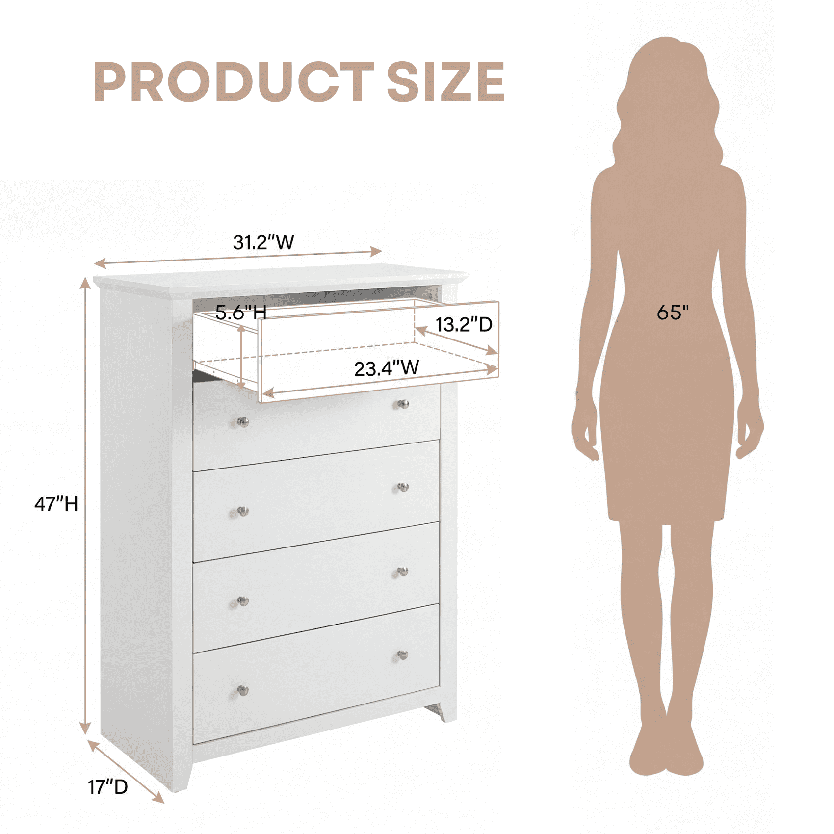 TrumanPick White Dresser for Bedroom, Tall Chest of Drawers for Living Room, Wooden Dressers 31.2"W x 17"D x 47"H for Nursery Hallway Closet