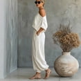 thumbnail image 6 of Sheghy Workout Set 100%Cotton Women Off Shoulder Asymmetric Top & Cuffed Jogger Long Pants 2 Piece Outfit, 6 of 6