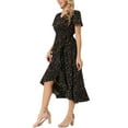 thumbnail image 4 of INSPIRE CHIC Women's Summer Flutter Short Sleeve Wrap High Low Hem V Neck Midi Dress L Black, 4 of 6