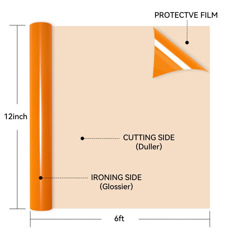 HTVRONT Heat Transfer Vinyl Roll-12" x 6ft for Shirts, Iron on Vinyl for All Cutting Machine-Easy to Cut & Weed for Heat Transfer Design -Tangerine