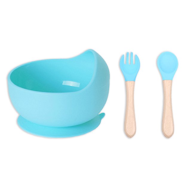 Vajilla de alimentación para bebés, vajilla infantil de silicona de 3 piezas, cuchara de bambú de haya, tenedor Zhivalor BST3018237-2