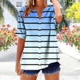 thumbnail image 2 of Sexlip Womens Swimsuit Set Horizontal Stripe Cover Up Design Half Button V Neck Short Sleeve Loose Silhouette Lightweight Fabric for Beach Vacations Blue XXL, 2 of 5