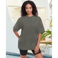thumbnail image 3 of Camiseta oversize ADOREJOY para mujer, cuello redondo, verde militar, talla S, 3 of 8
