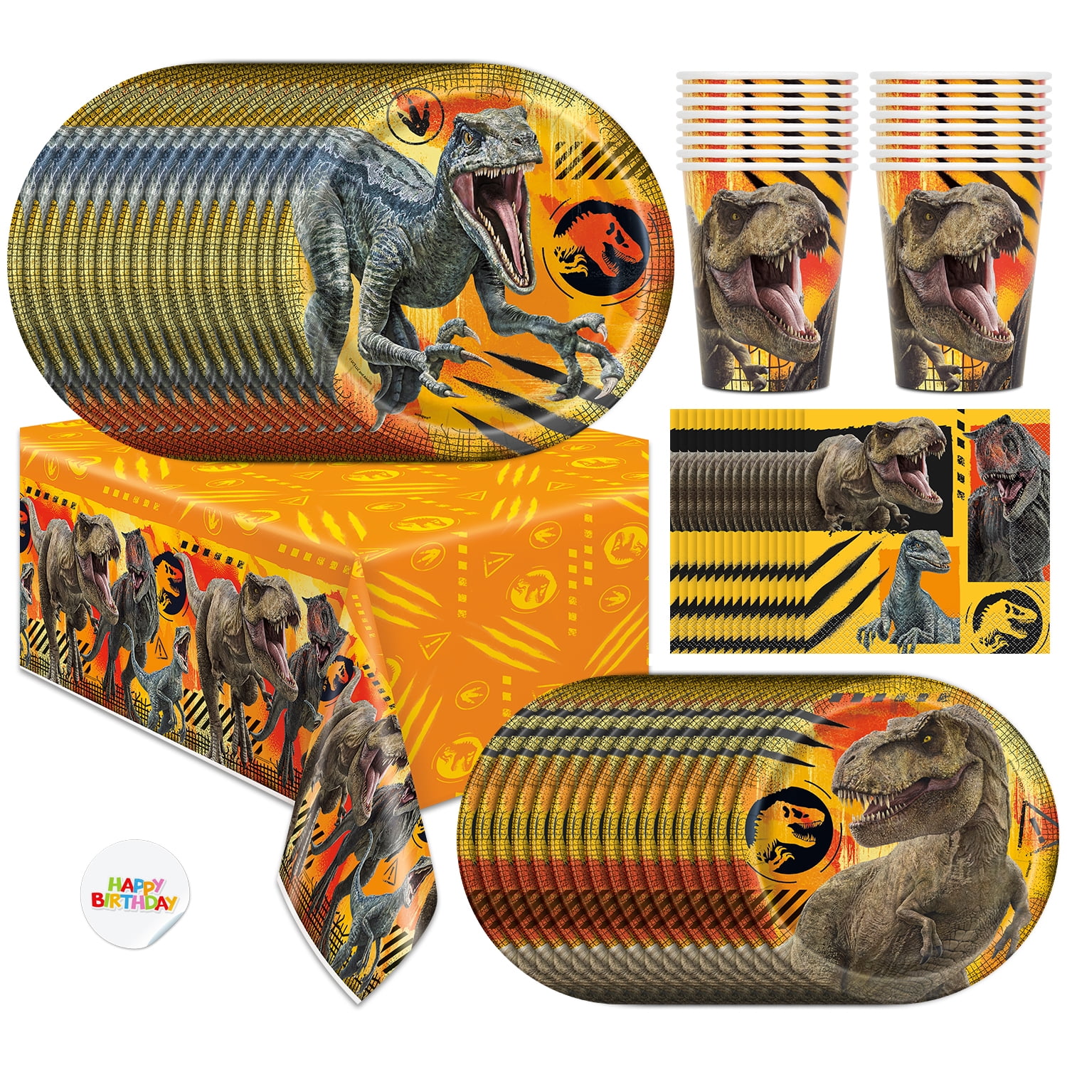 Jurassic World and Dinosaur Party Supplies for 16 Paper Plates, Cups, Napkins, Table Cover