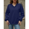thumbnail image 6 of Womens Oversized V Neck Sweatshirt Fleece Long Sleeve Hoodies Pullover Comfy Top Outfits Navy Blue L, 6 of 9