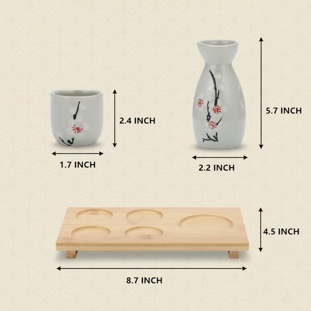 Japanese Sake Set , Ceramic Saki Cup Set with 1 Sake Carafe, 4