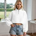 thumbnail image 2 of Sweatshirt Women Women's Solid Sweatshirt Women's Zip Up Sweatshirt Half High Neck Long Sleeve Cropped Pullover Soft Warm Casual Winter Fall Spring Tops Outerwear, 2 of 4