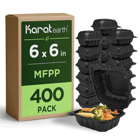 Karat Earth [400pcs - 6x6] Mineral Filled PP Hinged Container, 1 compartment - Black