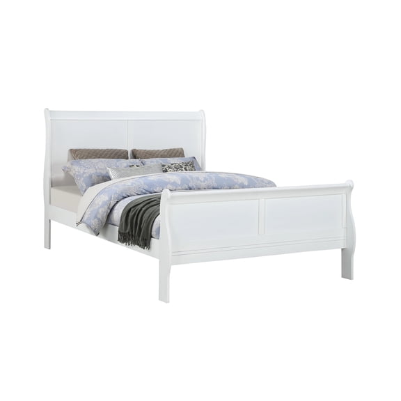 JERFIT White Full Size Sleigh Bed Frame, Solid Wood Platform Bed with Headboard and Footboard for Bedroom
