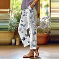 thumbnail image 3 of Beach Pants for Women 2026 Spring Summer Relaxed Fit Elastic Waist Straight Leg Cotton Linen Cropped Pants with Pockets, 3 of 5