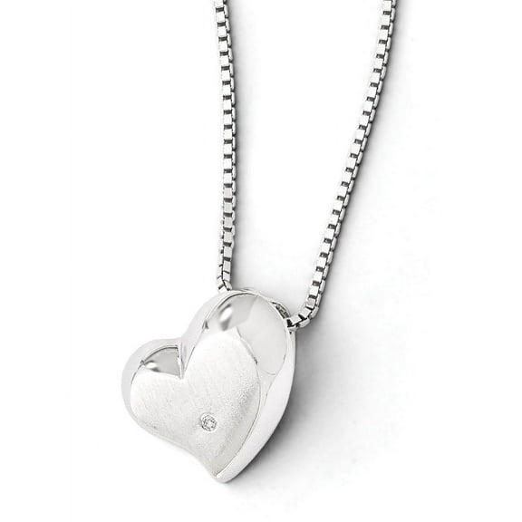 Primal Silver Sterling Silver Satin and Polished Diamond Heart Necklace
