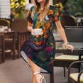 thumbnail image 3 of Easygdp Colorful Owl Forest para Vestido Transpirable de Mujer, Vestido Suelto de Manga Corta con Pliegues y Bolsillos para el Verano, 3 of 6