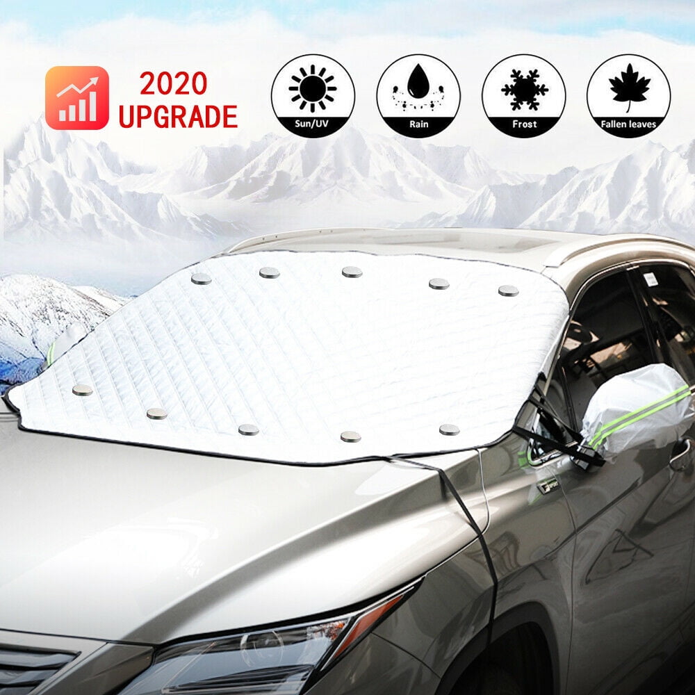 Frost Waterproof Protection Snow Anti-Theft Tuck-in Flaps Universal Sunshade Kit with Mirror Covers for Compact and Mid-Size SUVs Ice Car Windshield Snow Cover 