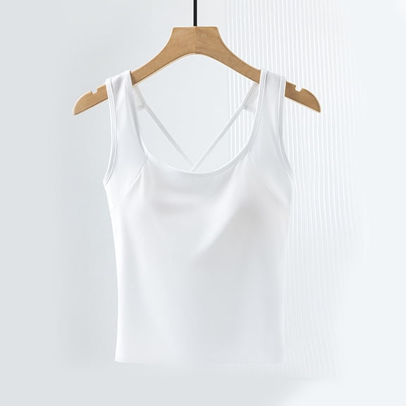tarylea Plus Size Tank Tops for Women Sleeveless Built in Bra Cross Back Slim Fitted Crop Tops Casual Summer Stretch Tanks