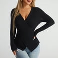 thumbnail image 5 of XuJwPNcy Women's V Neck Wrap Sweaters Cross Long Sleeve Ribbed Knit Tops Slim Solid Color Fall Sweater, 5 of 5