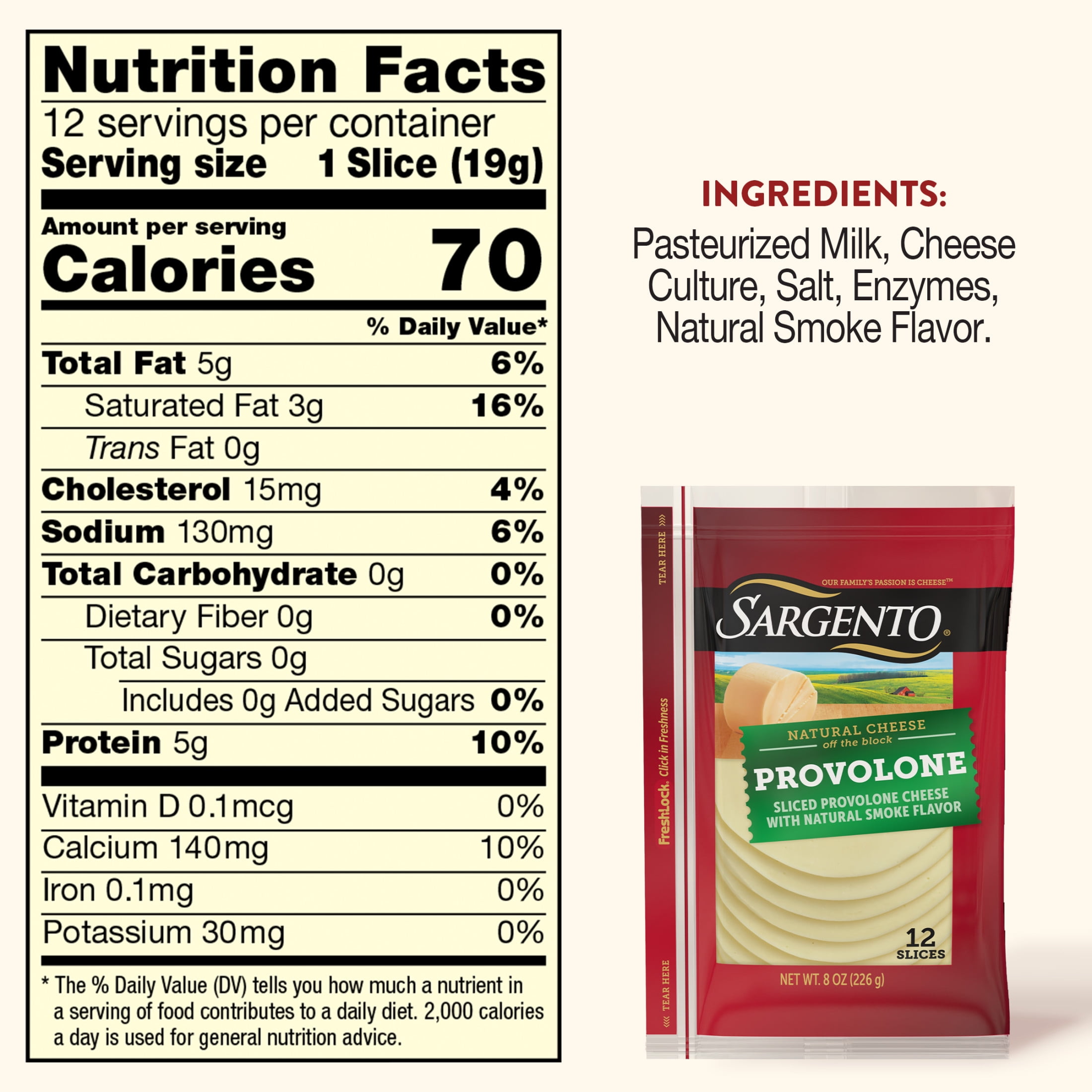 Sargento Sliced Provolone Natural Cheese with Natural Smoke Flavor, 12 slices