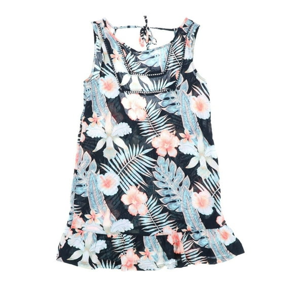 Roxy Womens Sun Dress Cover-Up Ruffle Floral Open Back Sheer Multicolor Xs New
