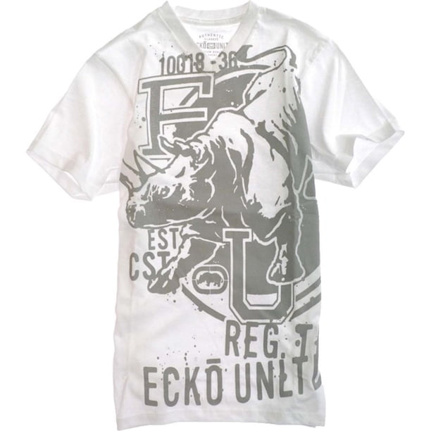 Ecko Unltd. Playera gráfica Big Ups Rhino con cuello en V para hombre, blanca, XX-Large