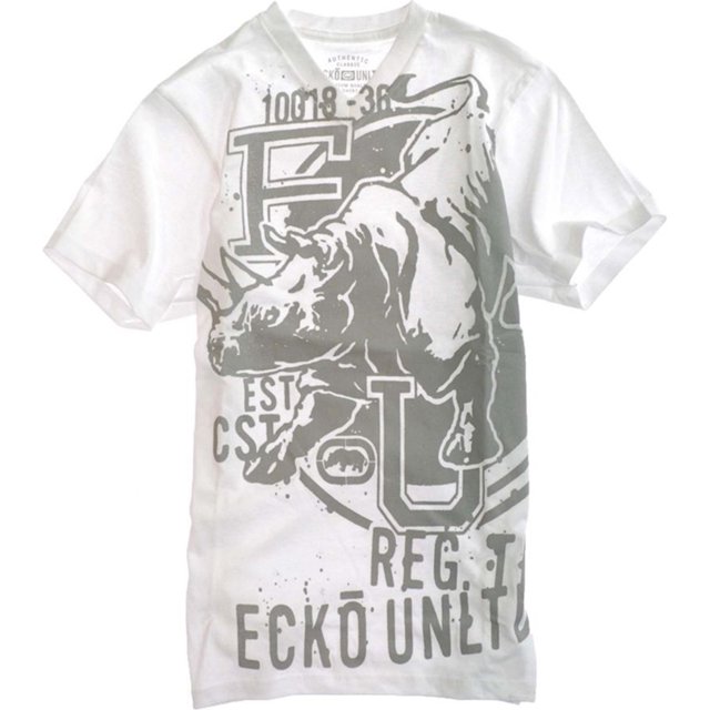 Ecko Unltd. Camiseta gráfica Big Ups Rhino con cuello en V para hombre, blanca, mediana