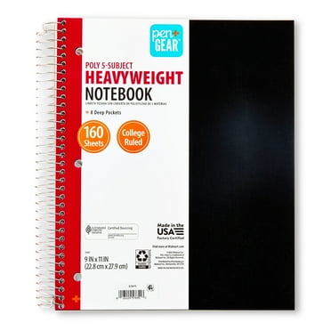 Pen+Gear College Ruled 5-Subject Poly Notebook, Black, 9" x 11", 160 Sheets