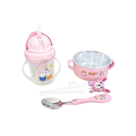 Panda Superstore PS-BAB166802011-HIROCO00894 4 Piece Lovely Cartoon Unbreak & Heat Insulation Baby Dinnerware Sets, Pink - Metal