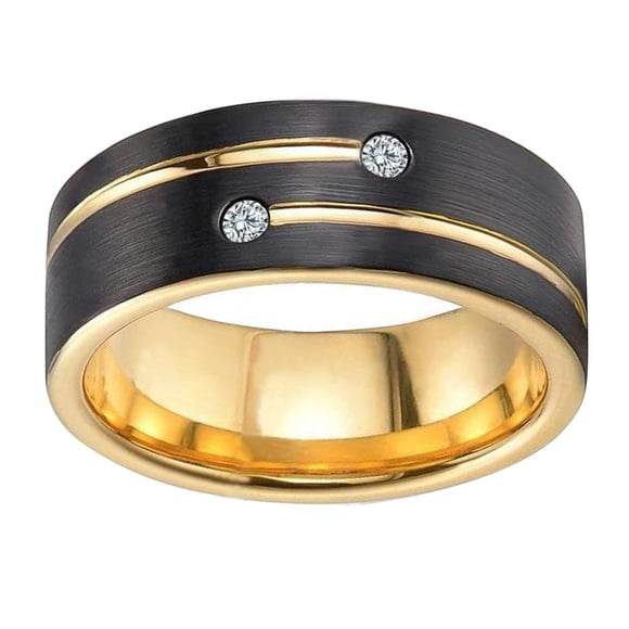 Geniales anillos de acero inoxidable con incrustaciones de diamantes y borde pulido de 8 mm de ancho para 13