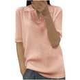 thumbnail image 2 of Summer Homenesgenics Womens Tops under $5 Women'S Solid Color V-Neck Five-Point Sleeve Casual Shirt Top Pink XXL, 2 of 3