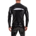 thumbnail image 2 of Mens Wetlook Shiny Faux Leather Long Sleeve Muscle T-Shirt Tops Party Clubwear, 2 of 8