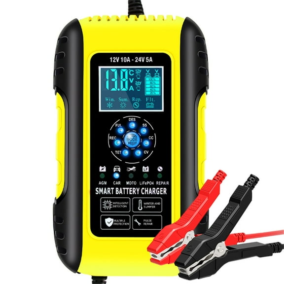 10A Smart Car Battery Charger 12V/24V for Auto Motorcycle AGM Lifepo4 Lead Acid