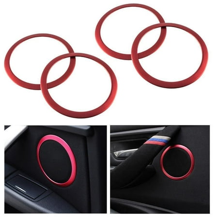 Xotic Tech 4pc Red Aluminum Door Speaker Ring Cover Trims Fit 05-12 BMW E90 E92 3 Series