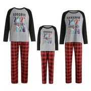 Qiylii Christmas Parent-child Pajamas Set, Letter Print T-shirt + Plaid Pants