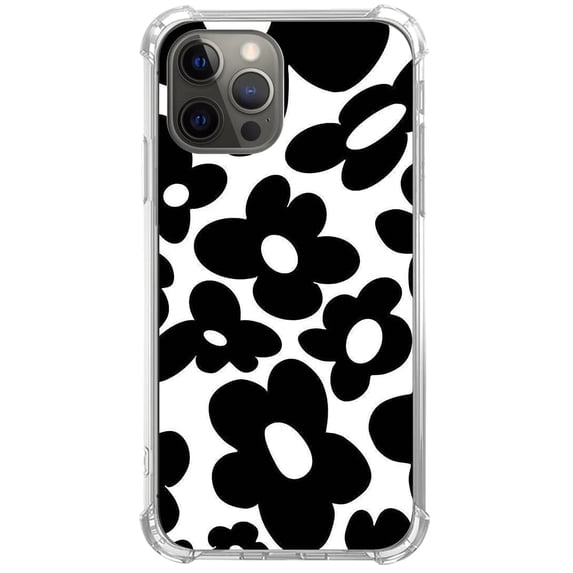 Black Flowers Case Compatible with iPhone 14 Pro,Unique Art Design TPU Shock-proof Full Cover