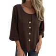 thumbnail image 1 of ManxiVoo Chemise Décontractée pour Femme à Boutons, Col Rond, Coton et Lin, Haut à Manches Longues, Élégant Minimaliste, Tenue de Bureau, Taille P, Brun, 1 of 5