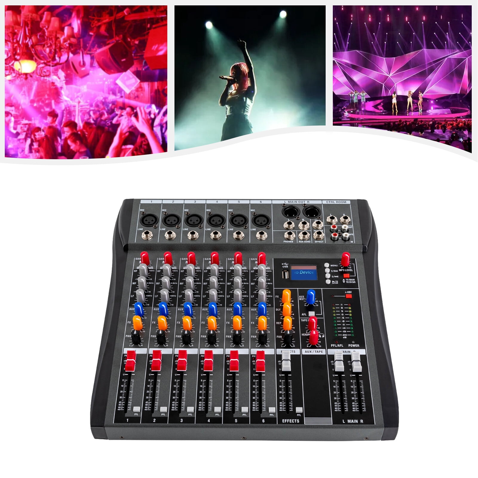 6-Channel Black Metal Professional Mixer Audio Corded Electric Multifunctional Mixer Audio for DJ Music Studio Recording