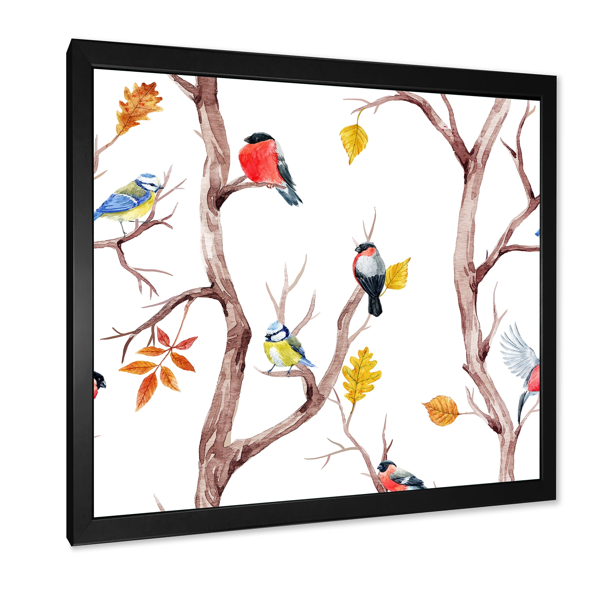 Designart 'Little Birds and Fall Trees' Traditional Framed Art Print