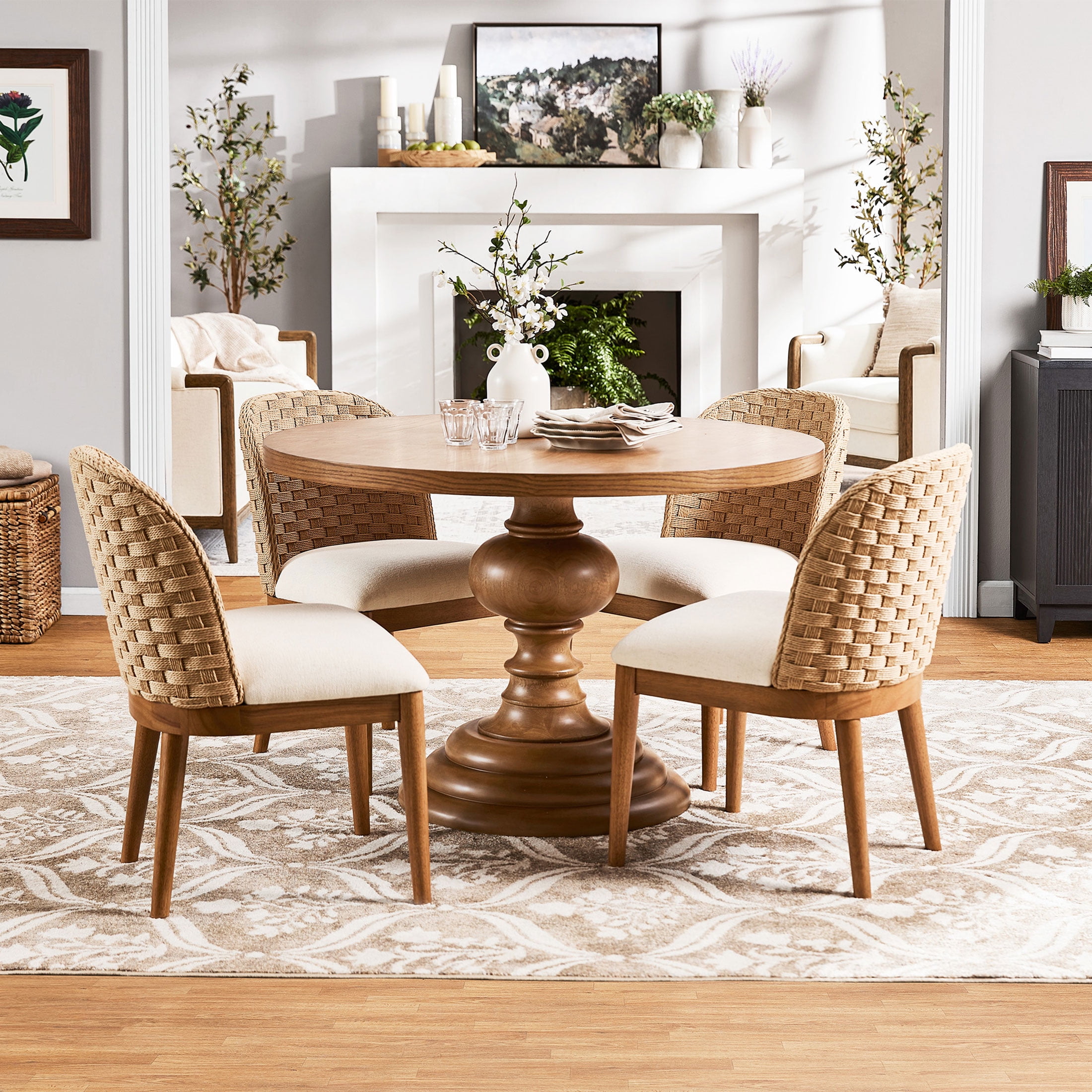 My Texas House Perry Round Dining Table with Warm Brown Finish and Pedestal Base