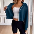 thumbnail image 5 of Admvng Women's Cropped Hoodie Jacket Zip Up Rib Cuff Hem Short Short Hooded Sweat Coat, 5 of 9
