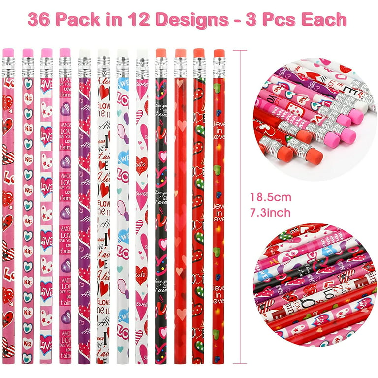 Funeta 30 Pack Valentines Day Stationery, Kids Class Party Favor Cards Set  and Gifts for School Classmates, Each Includes 2 Pencils, Erasers