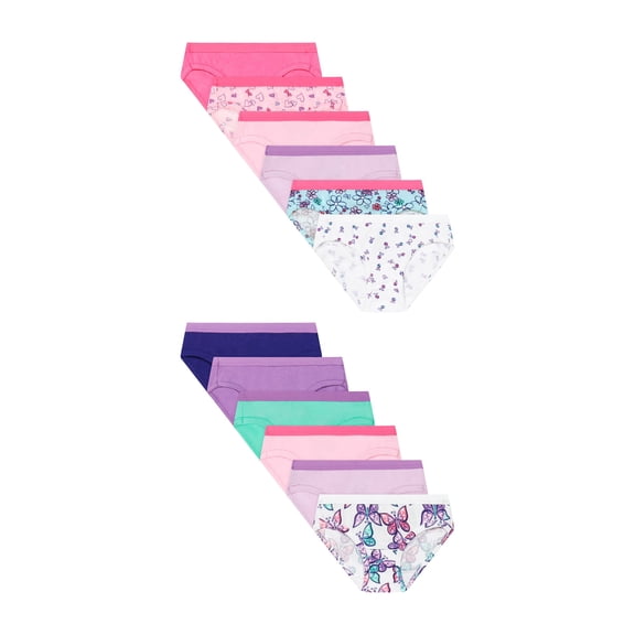 Hanes Toddler Girls' Underwear Hipsters Pack, 12-Pack, Cotton Blend Individual Pink/Out Of The Blue/Pink Hearts/Spring Forward Green/Waterlily Pink...