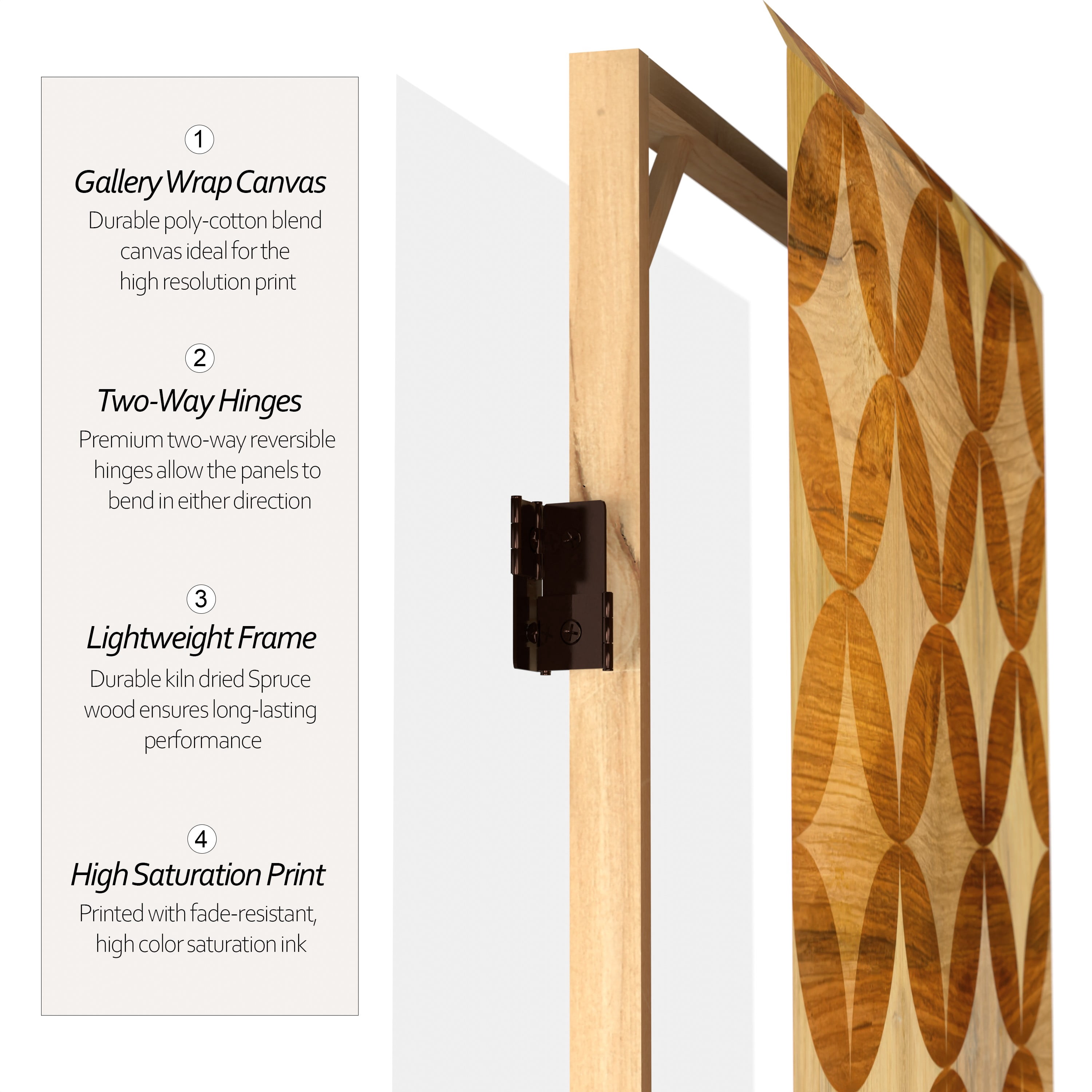 Oriental Furniture 6 ft. Tall Double Sided Japanese Wood Pattern Canvas Room Divider