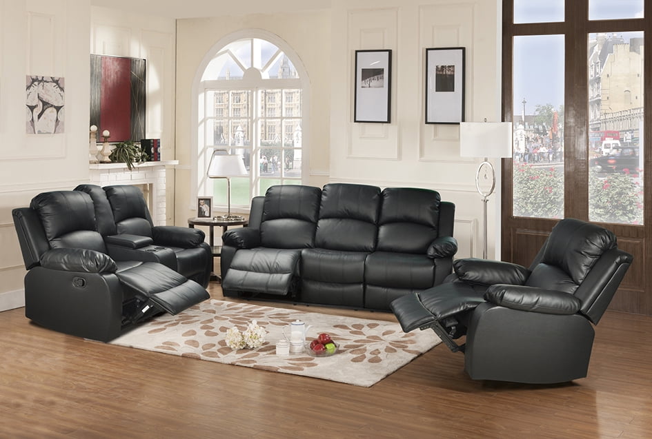 Reclining Living Room Sofa Set Aycp Furniture 3pc With Drop Down Table Loveseat Console Chair Bonded