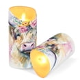 thumbnail image 2 of 2 PCS Tilted Flameless Candles Flickering LED Lights Battery Operated Candles with Remote Timers for Holiday Decor Watercolor Highland Cow, 2 of 7