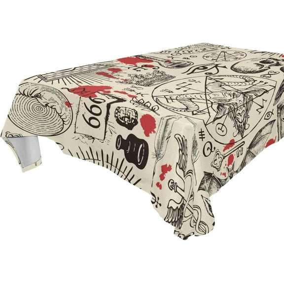 SKYSONIC 60”x90" Square Tablecloth with Satanism and Occultism in Retro Style Prints, Anti-Wrinkle and Smooth Table Cloth for Kitchen/Home Decoration