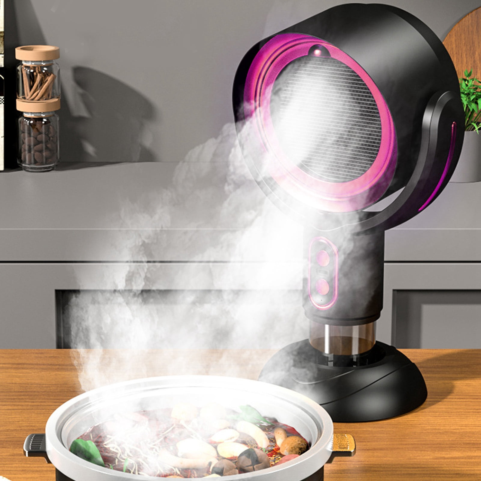 Nieyigj Mini Desktop Range Hood, Portable Negative Ion Kitchen Exhaust Fan with Detachable Oil Box & Filter for Indoor Cooking, 13.8x5.5x6.3 inches / 35x14x16 cm, Purple